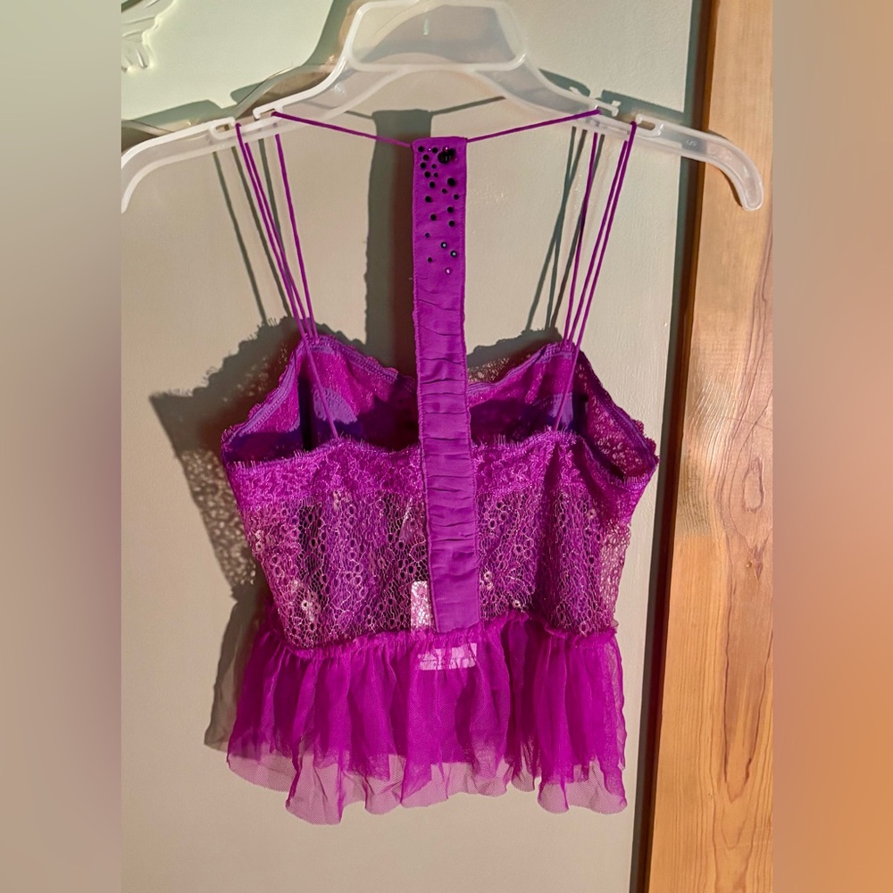⭐️Free People Rhinestone Whimsy Strappy Lace Camisole in Violet XS⭐️NWT RARE - Picture 2 of 10
